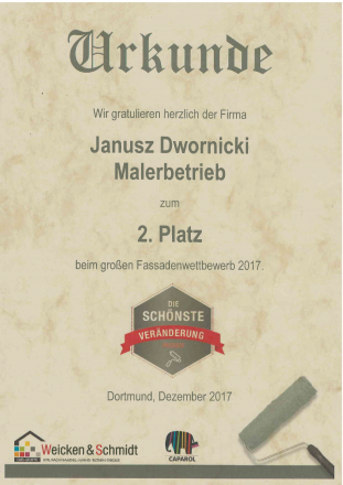 Urkunde Fassadenwettbewerb 2017